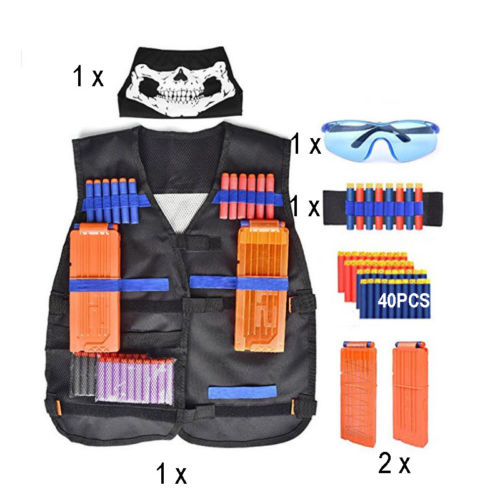 Nerf Tactical Vest Jacket + Refill Bullets Clip Cartridge Kit For